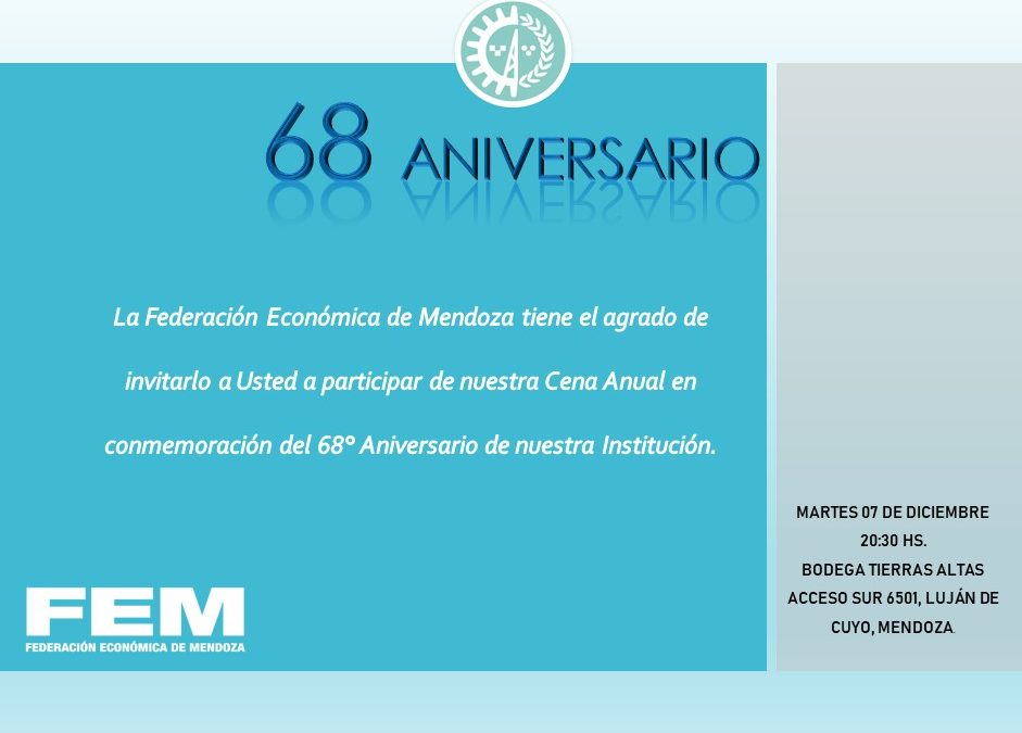 El martes 7 de diciembre la FEM realizará su cena anual 68 Aniversario